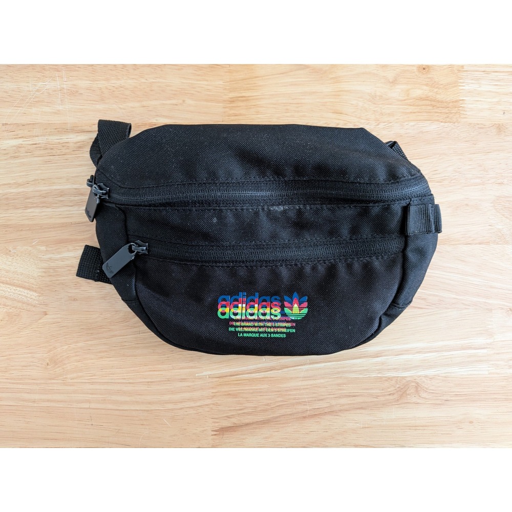 Adidas Originals Waist Bag Black Multicolor Rainbow Trefoil Logo Hip Pack